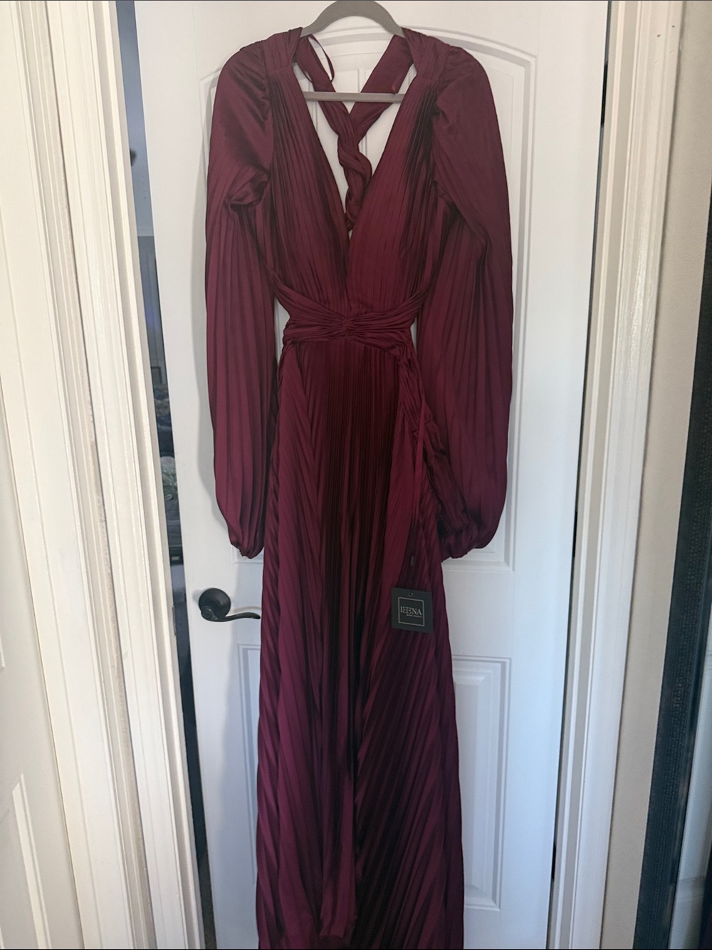 Mac Duggal Plum Long Sleeve Cutout Evening Gown - Picture 3 of 7